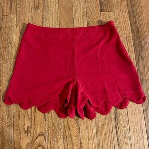 Red scallop hem shorts